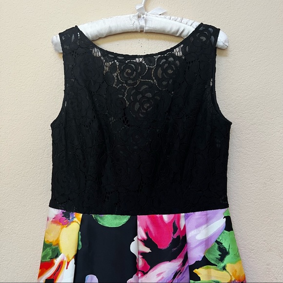 Ellen Tracy Black Lace Floral Print Dress M-10 - Picture 2 of 9